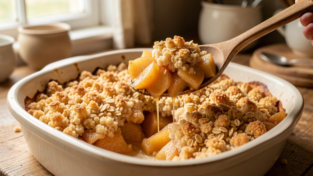 Dessert crumble pomme : les gestes de pâtissier pour un dessus croustillant et des fruits fondants